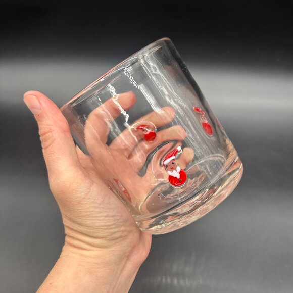 Christmas Tumbler Blown Fused Glass Santa Claus Kitschy Red White Clear - Picture 8 of 9